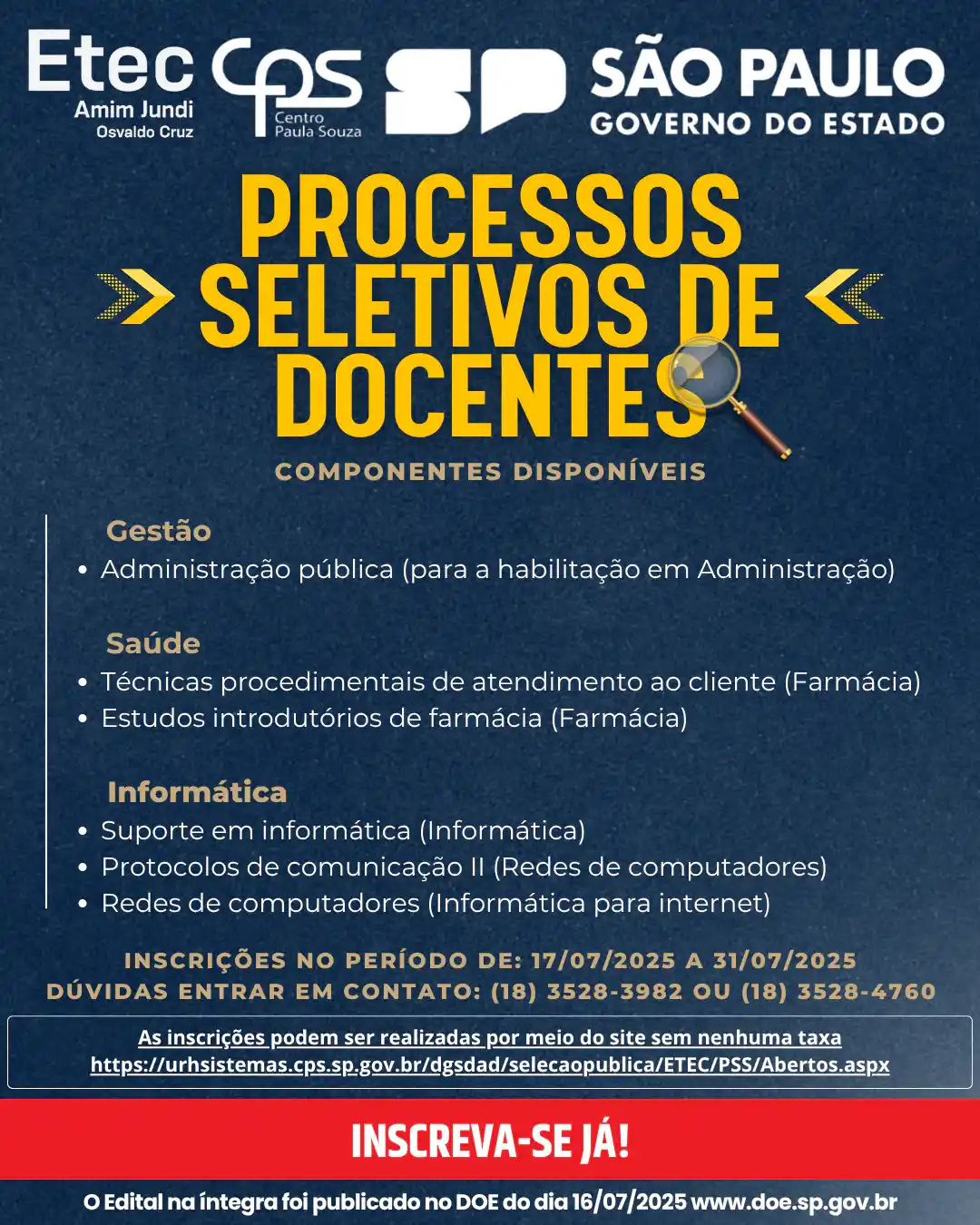 Capa da notícia Processos Seletivos de Docentes