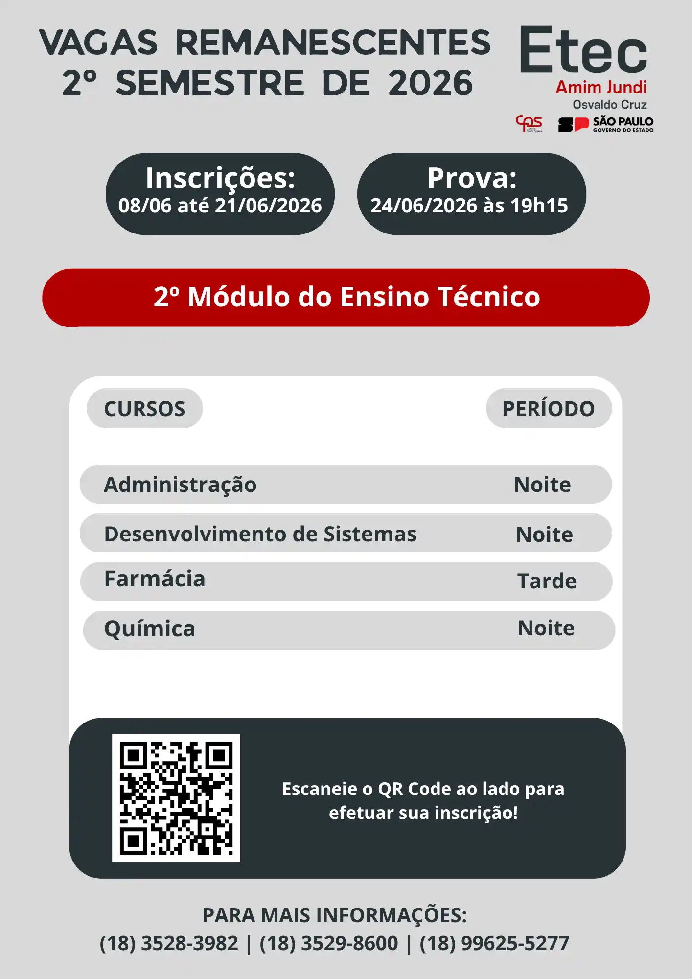 Imagem do popup - Vagas Remanescentes - 2º módulo do Ensino Técnico / 2º semestre 2026